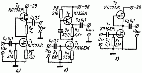 Принципиальные схемы усилителей на полевых транзисторах с динамической нагрузкой