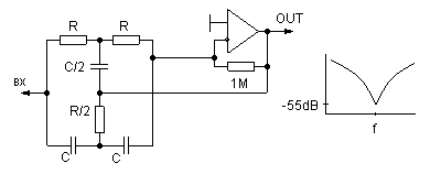 Notch filter based double T-shaped bridge circuit diagram