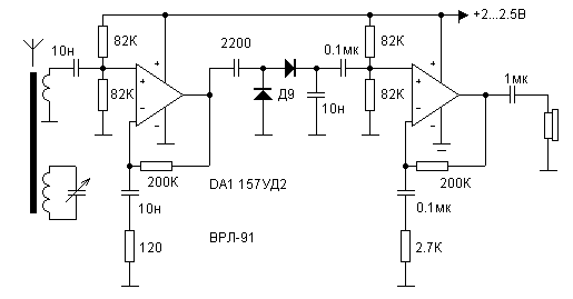MW radio based on opamps circuit schematic