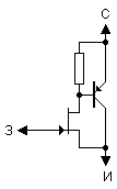 Compound transistor Sziklai based on FET and BJT transistors
