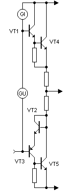 Push–pull output based on quasi-complementary pair of transistors